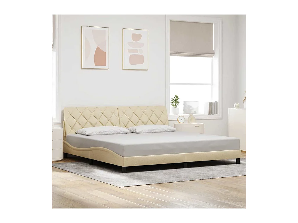 Cadre de lit sans matelas crème 200x200 cm tissu