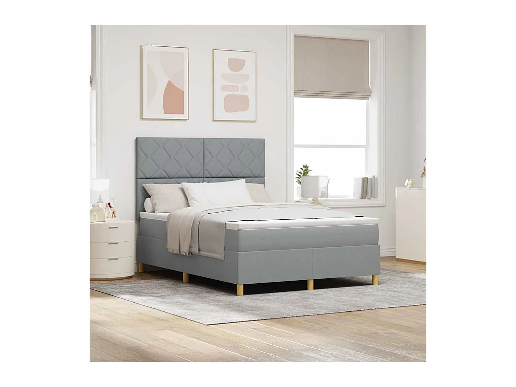 Cadre de lit avec matelas Gris clair 140 x 200 cm tissu