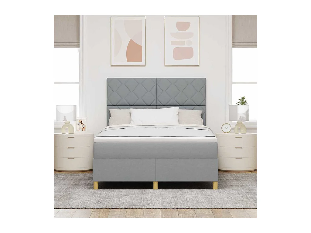 Cadre de lit avec matelas Gris clair 140 x 200 cm tissu