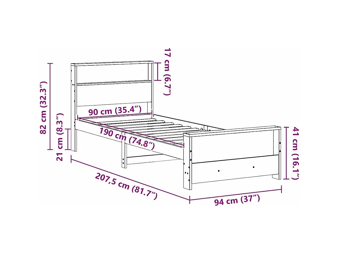 Cadre de lit Blanc 90 x 190 cm Bois massif en pin