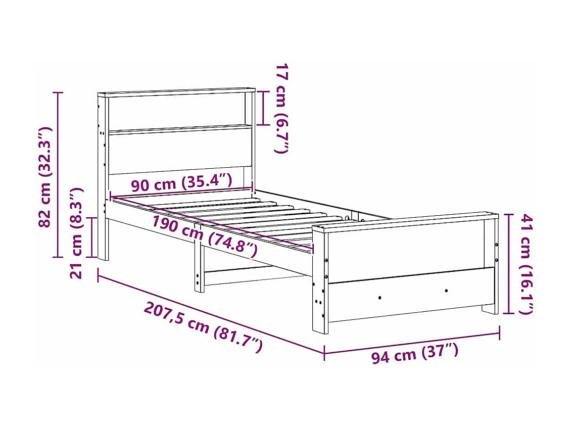 Cadre de lit Blanc 90 x 190 cm Bois massif en pin