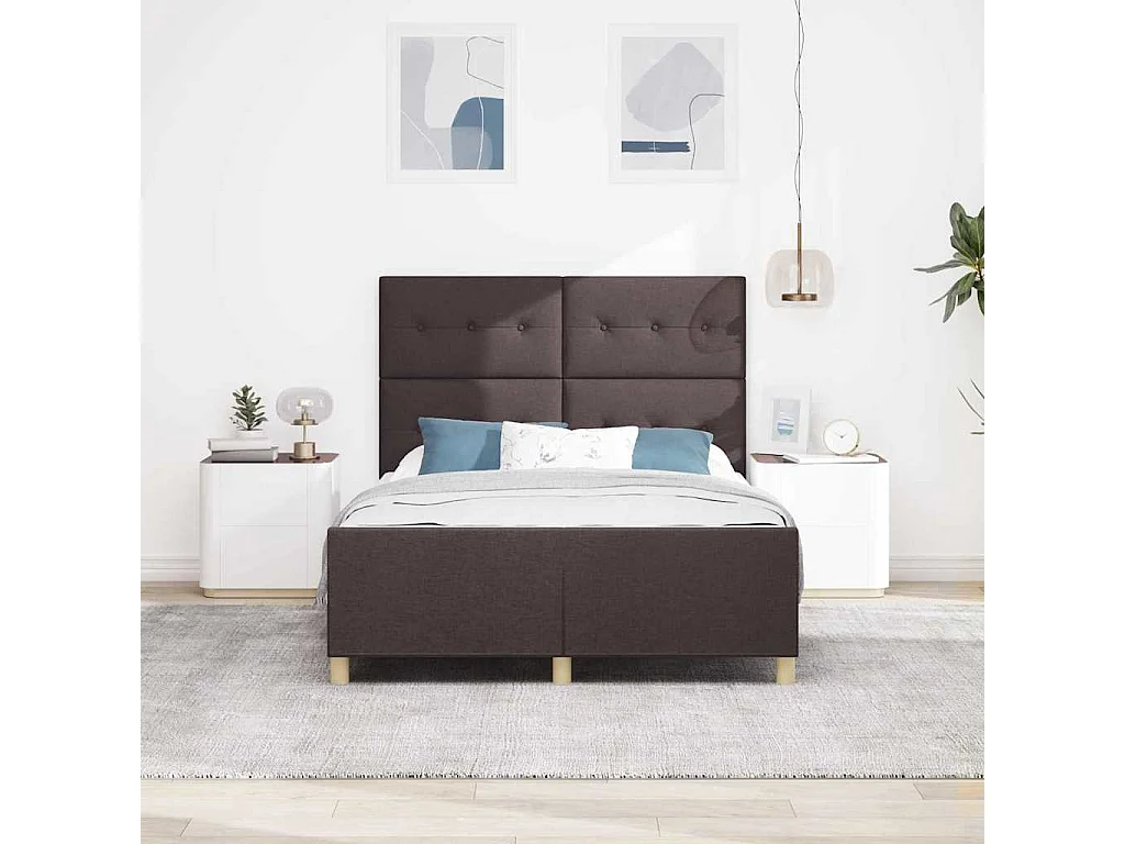 Estructura de cama con cabecera Marrón oscuro 140 x 200 cm tela