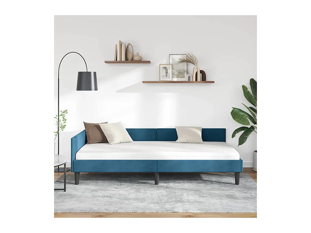 Cadre de lit d'angle Bleu 90 x 200 cm Velours et bois stratifié