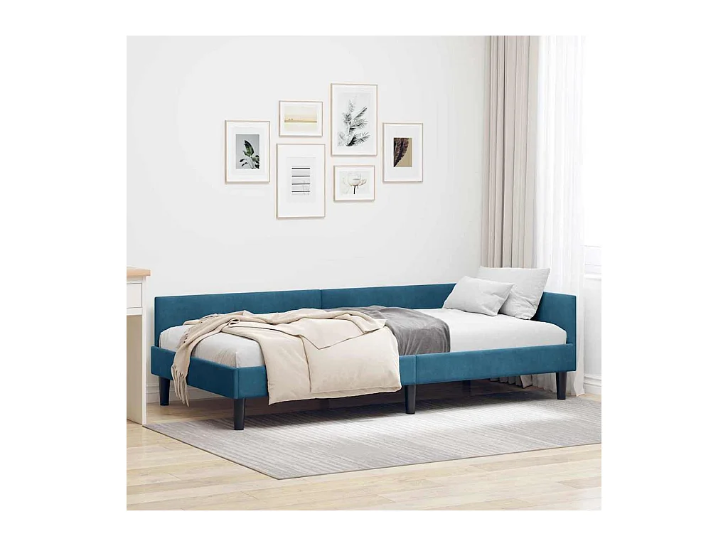 Cadre de lit d'angle Bleu 90 x 200 cm Velours et bois stratifié