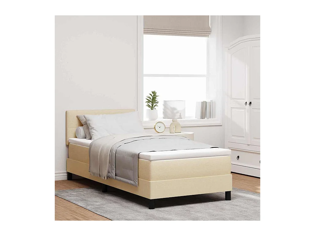 Cama box spring con colchón con colchón Crema 80 x 200 cm tela