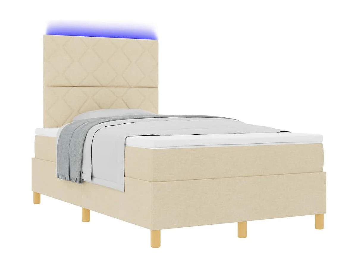 Cama tipo Box Spring con colchón Crema 120 x 190 cm tela
