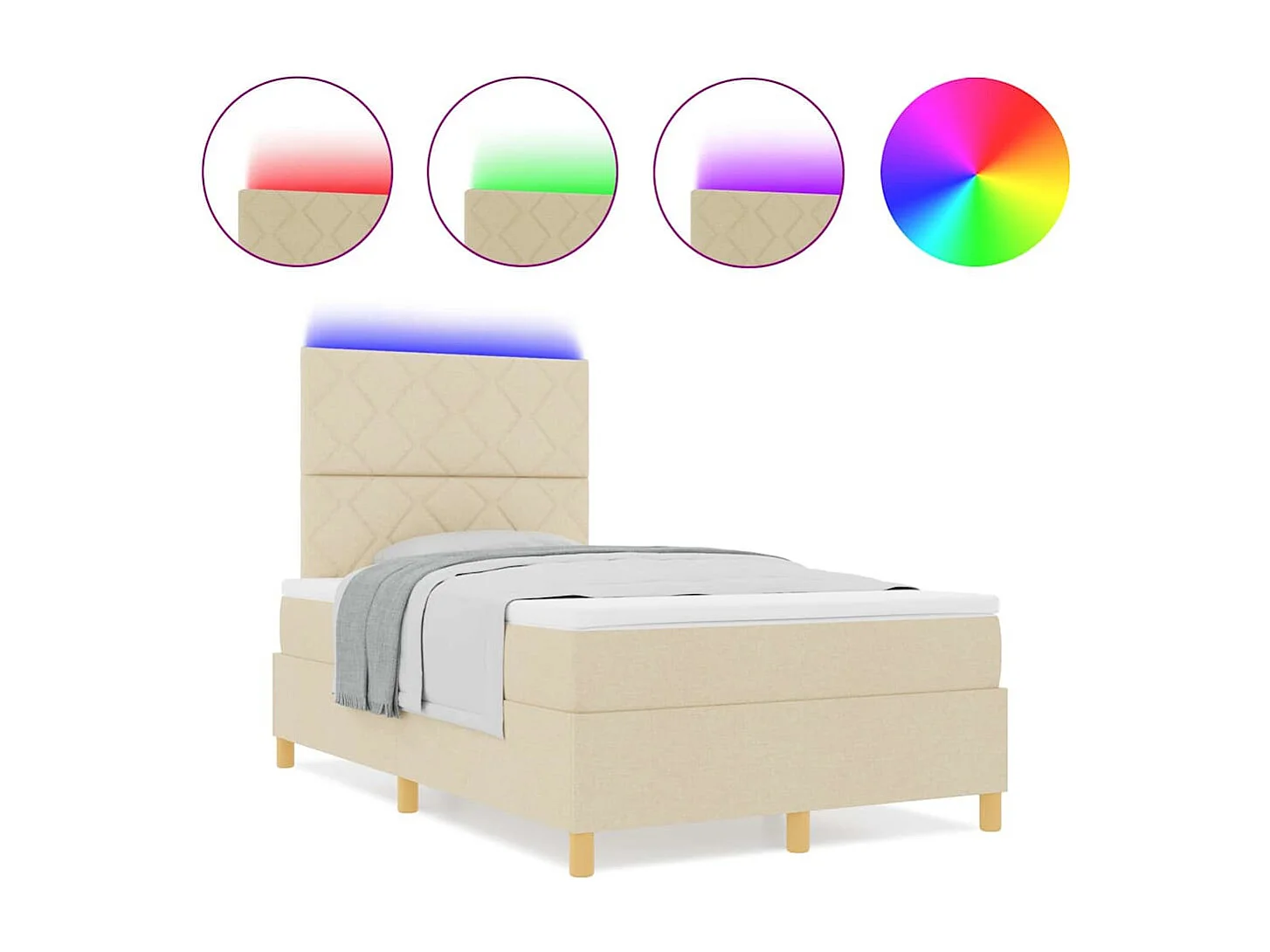 Cama tipo Box Spring con colchón Crema 120 x 190 cm tela