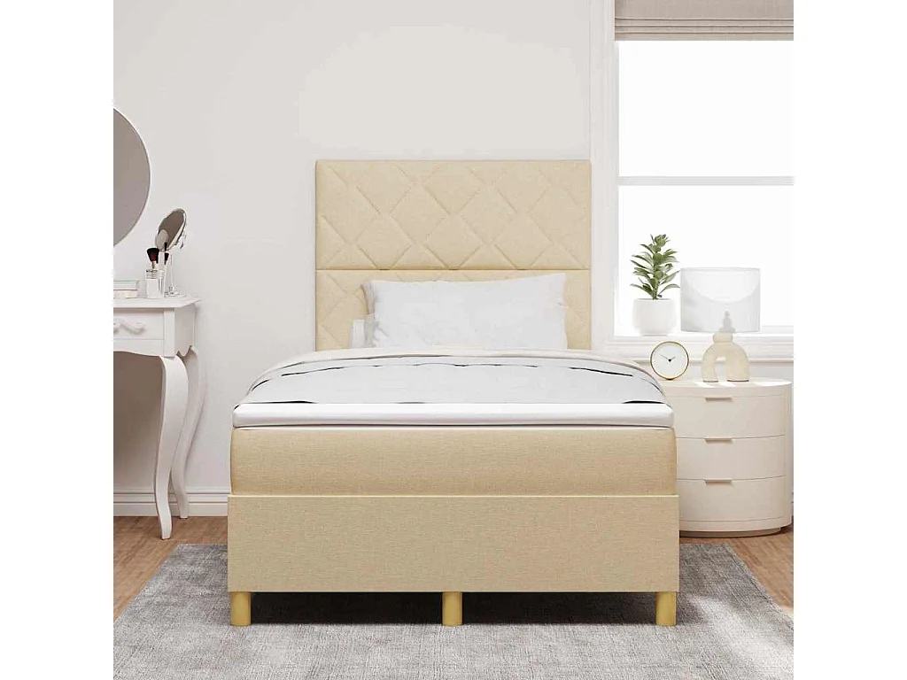 Cama tipo Box Spring con colchón Crema 120 x 190 cm tela