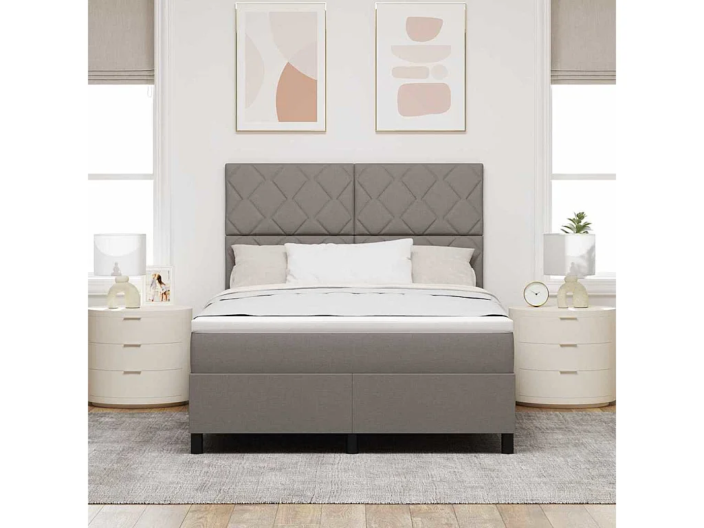 Cama tipo Box Spring con colchón Taupé 160 x 200 cm tela