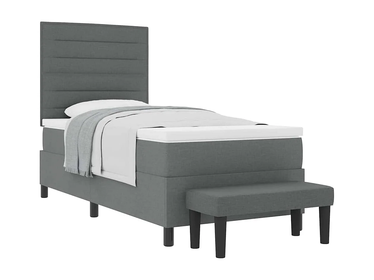 Cadre de lit avec matelas Gris foncé 100 x 200 cm tissu