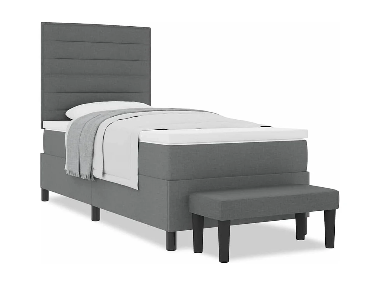 Cadre de lit avec matelas Gris foncé 100 x 200 cm tissu