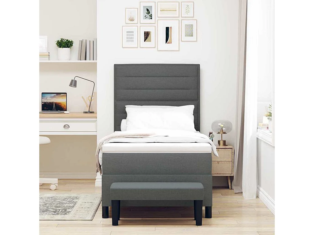 Cadre de lit avec matelas Gris foncé 100 x 200 cm tissu
