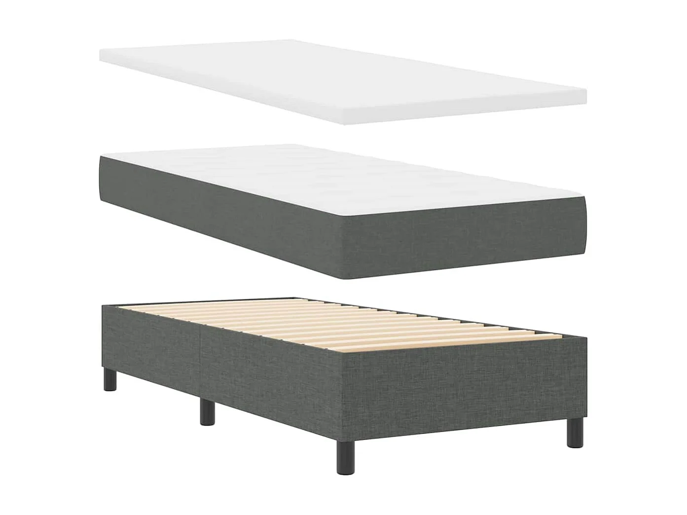 Cadre de lit avec matelas Gris foncé 100 x 200 cm tissu