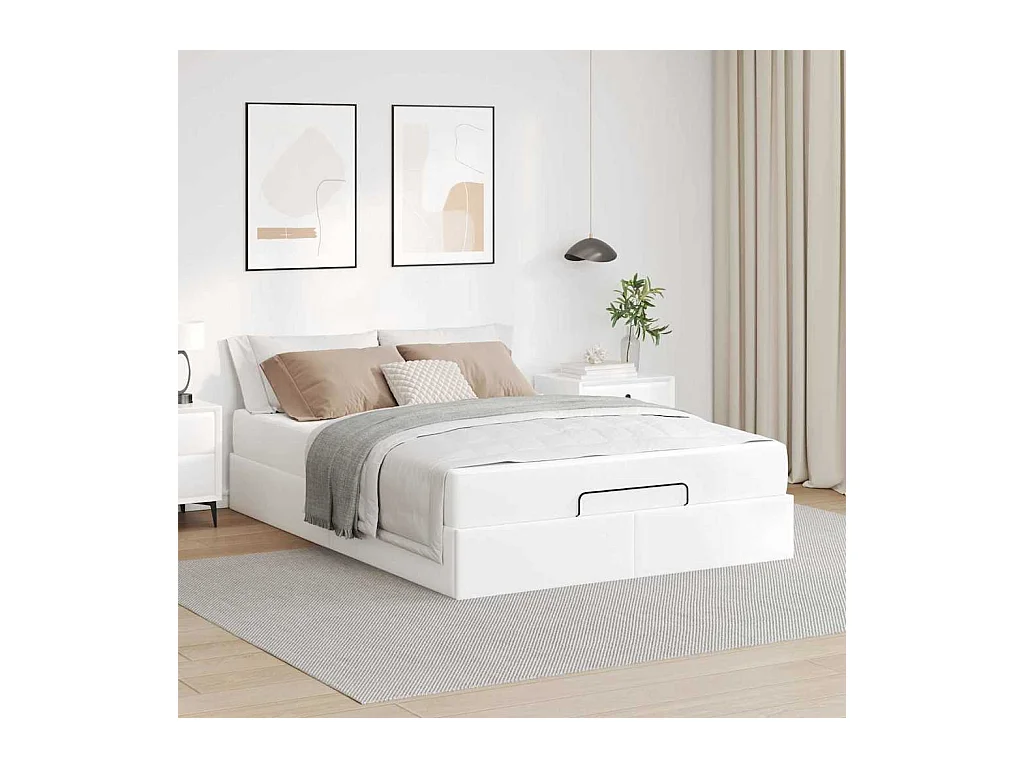 Cadre de lit avec matelas Blanc pur 140 x 200 cm Faux cuir