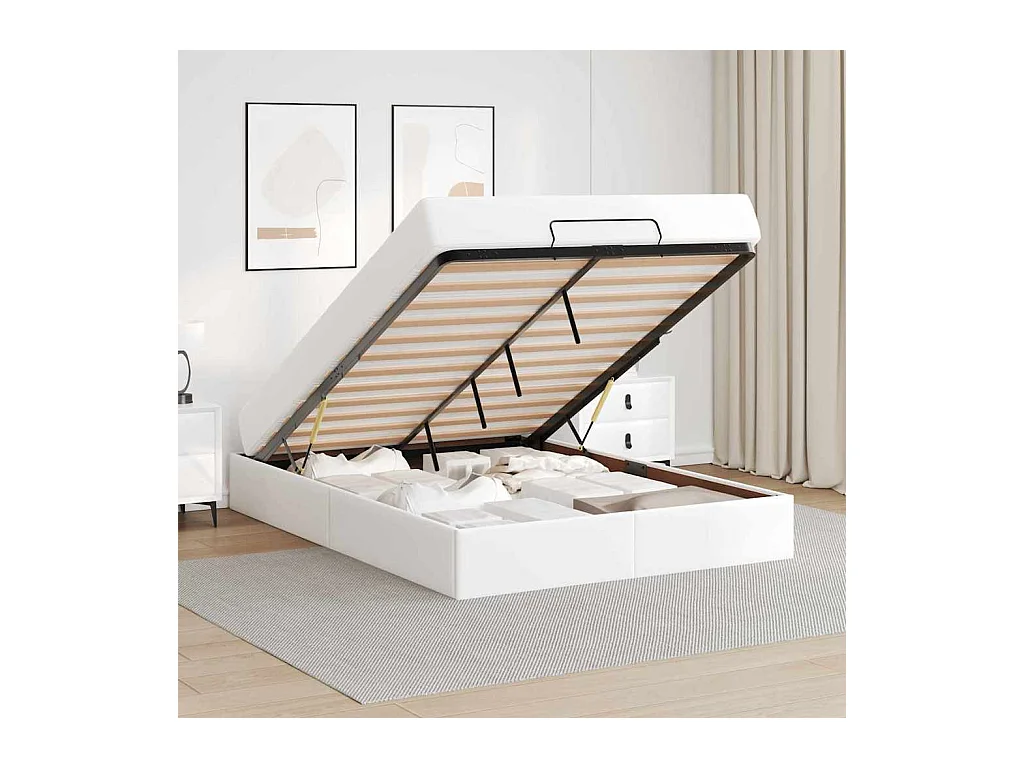 Cadre de lit avec matelas Blanc pur 140 x 200 cm Faux cuir