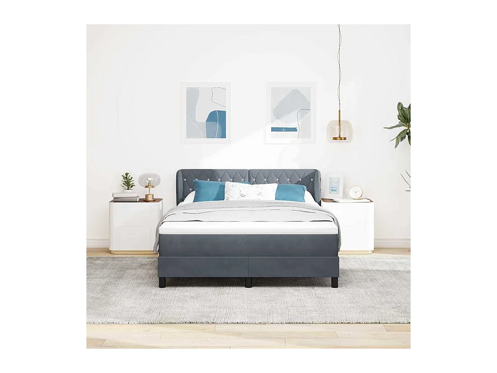 Cama con Somier y Colchón Gris Oscuro 80x200 cm Terciopelo