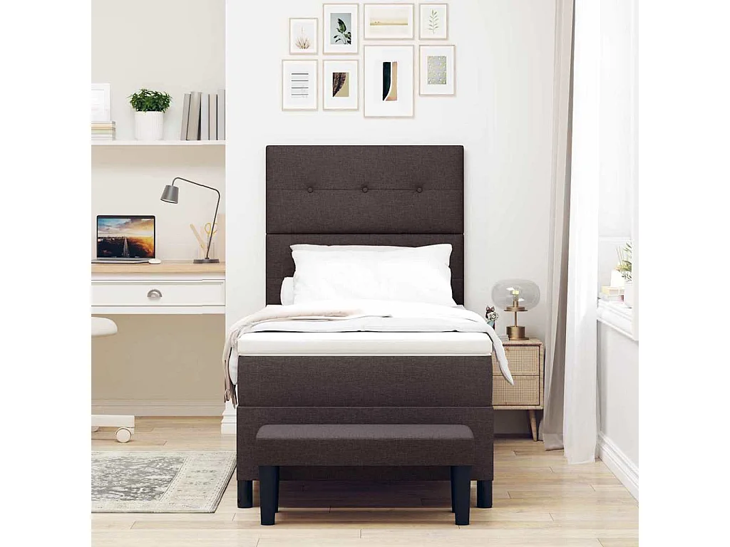 Cama tipo Box Spring con colchón Marrón oscuro 90 x 200 cm tela
