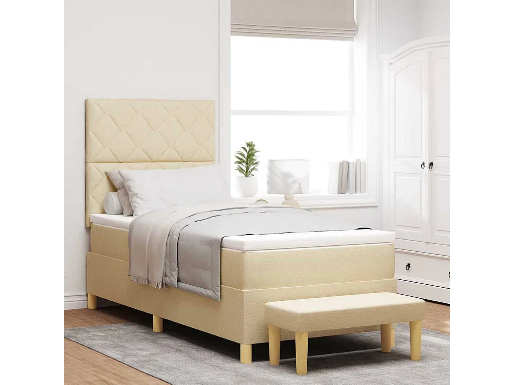 Cadre de lit avec matelas Crème 100 x 200 cm tissu
