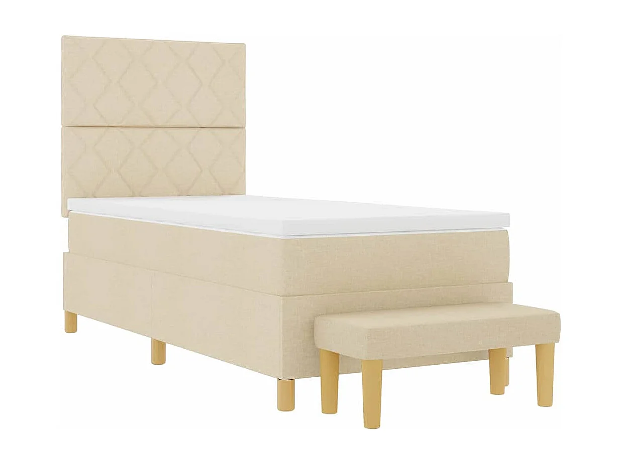 Cadre de lit avec matelas Crème 100 x 200 cm tissu