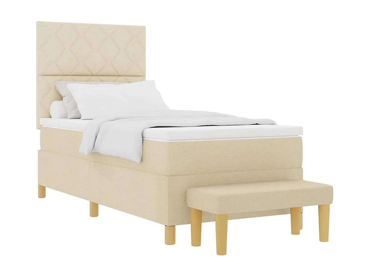 Cadre de lit avec matelas Crème 100 x 200 cm tissu