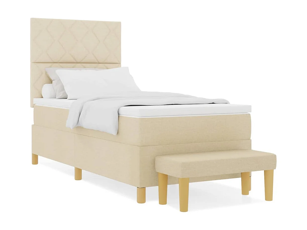 Cadre de lit avec matelas Crème 100 x 200 cm tissu