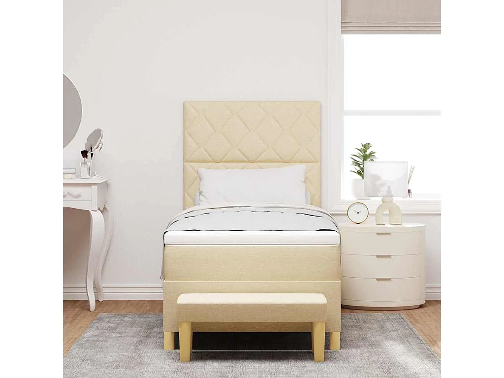 Cadre de lit avec matelas Crème 100 x 200 cm tissu