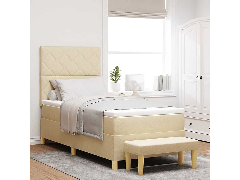Cadre de lit avec matelas Crème 100 x 200 cm tissu
