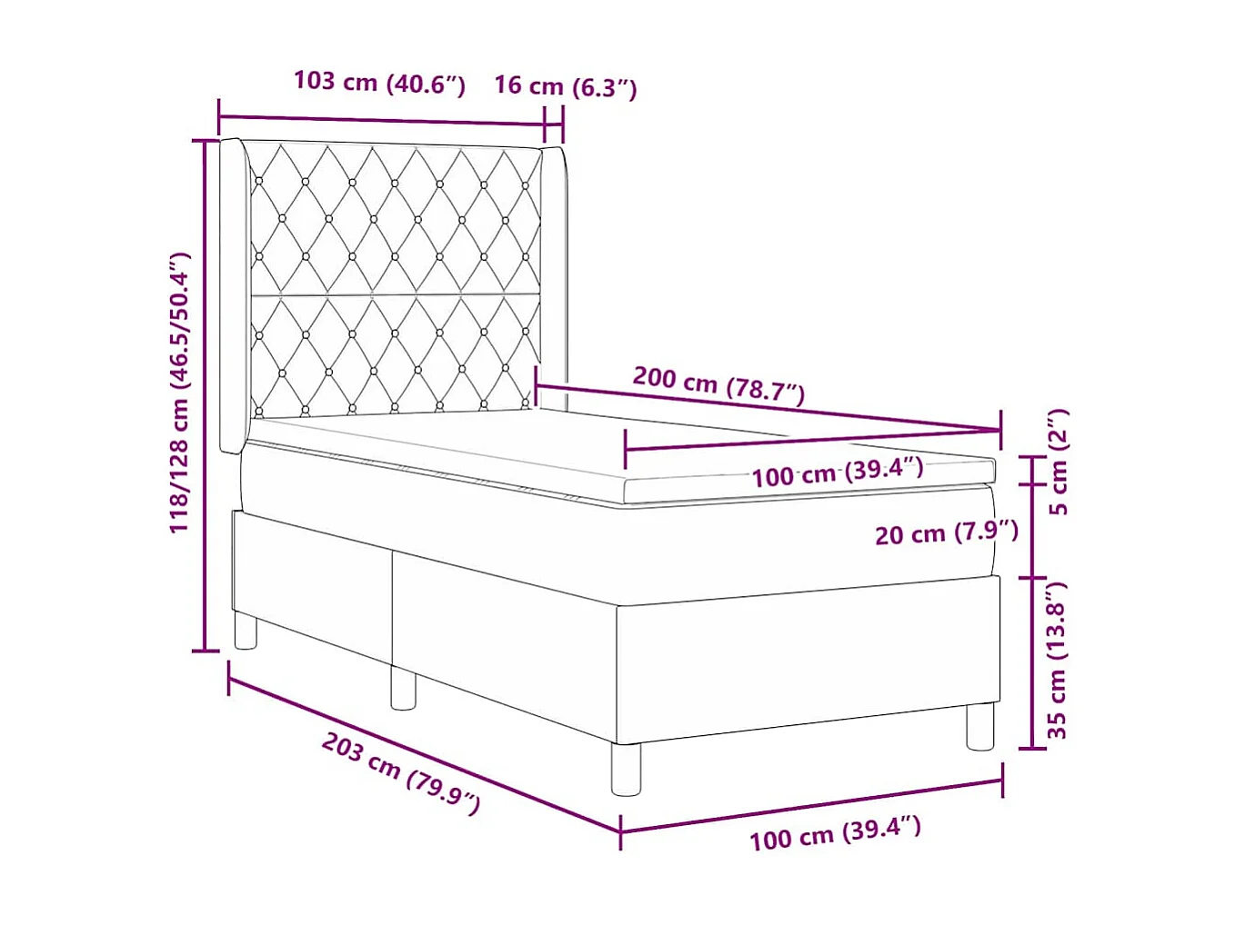 Cadre de lit avec tête de lit Gris clair 100 x 200 cm Velours