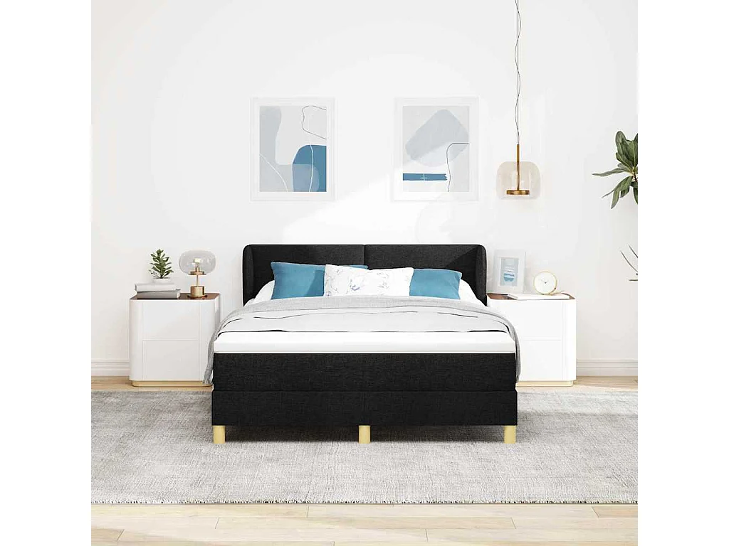 Cama con somier y colchón Crema 90x200 cm Fabric Negro