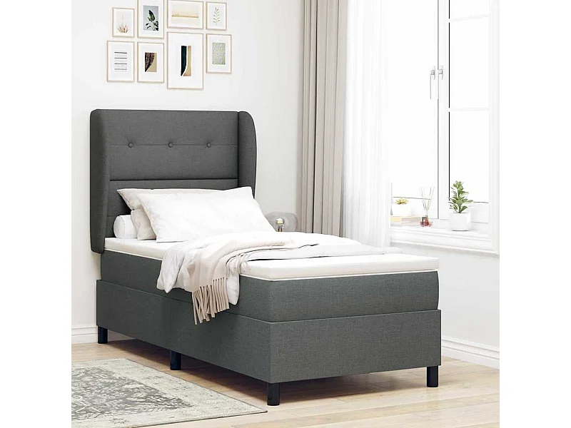 Cama tipo Box Spring con colchón Gris oscuro 90 x 200 cm tela