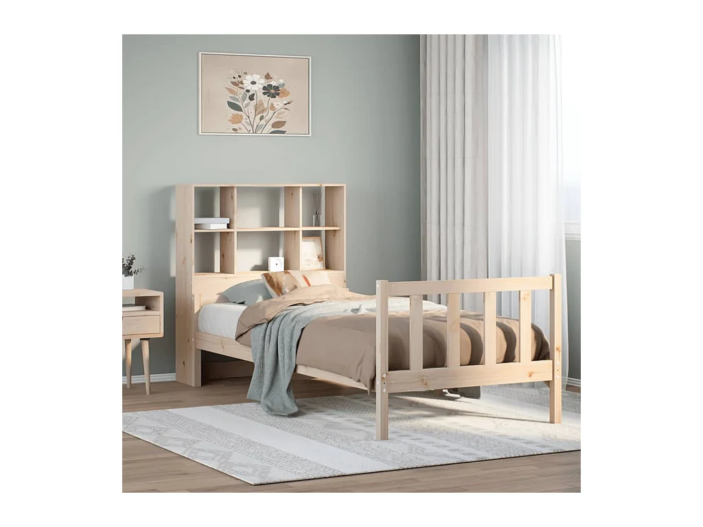 Cama con estantería sin colchón madera maciza de pino 90x190 cm