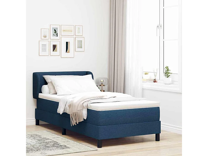Cadre de lit avec matelas avec matelas Bleu 90 x 190 cm tissu