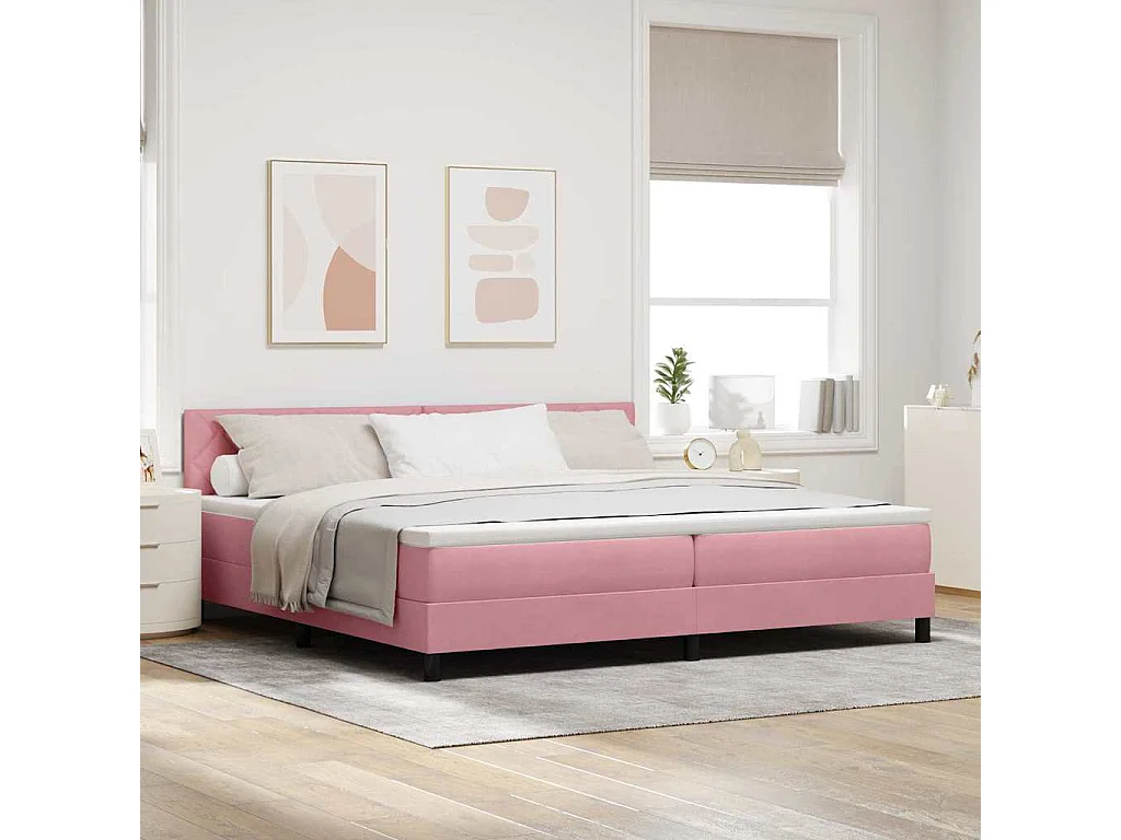 Cama con Somier y Colchón con colchón Rosa 200 x 200 cm tela