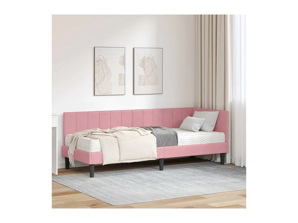 Estructura de cama en esquina Rosa 80 x 200 cm Terciopelo