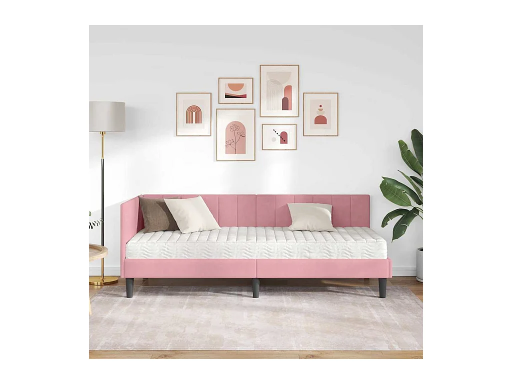 Estructura de cama en esquina Rosa 80 x 200 cm Terciopelo