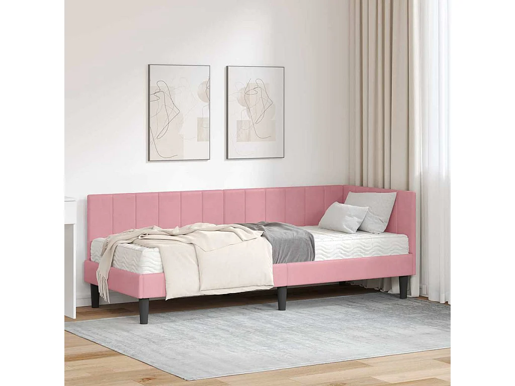 Estrutura de Cama de Canto com colchão Rosa 80 x 200 cm Veludo