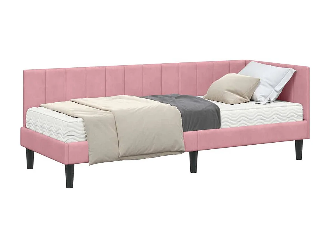 Estrutura de Cama de Canto com colchão Rosa 80 x 200 cm Veludo