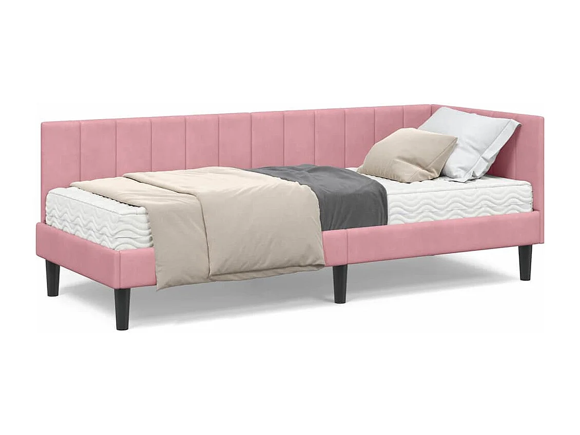 Estrutura de Cama de Canto com colchão Rosa 80 x 200 cm Veludo