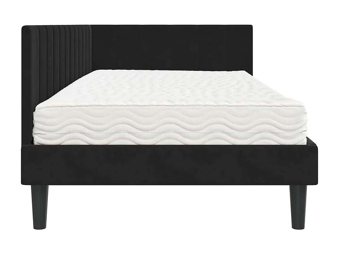 Cadre de lit d'angle avec matelas Noir 90 x 190 cm Velours