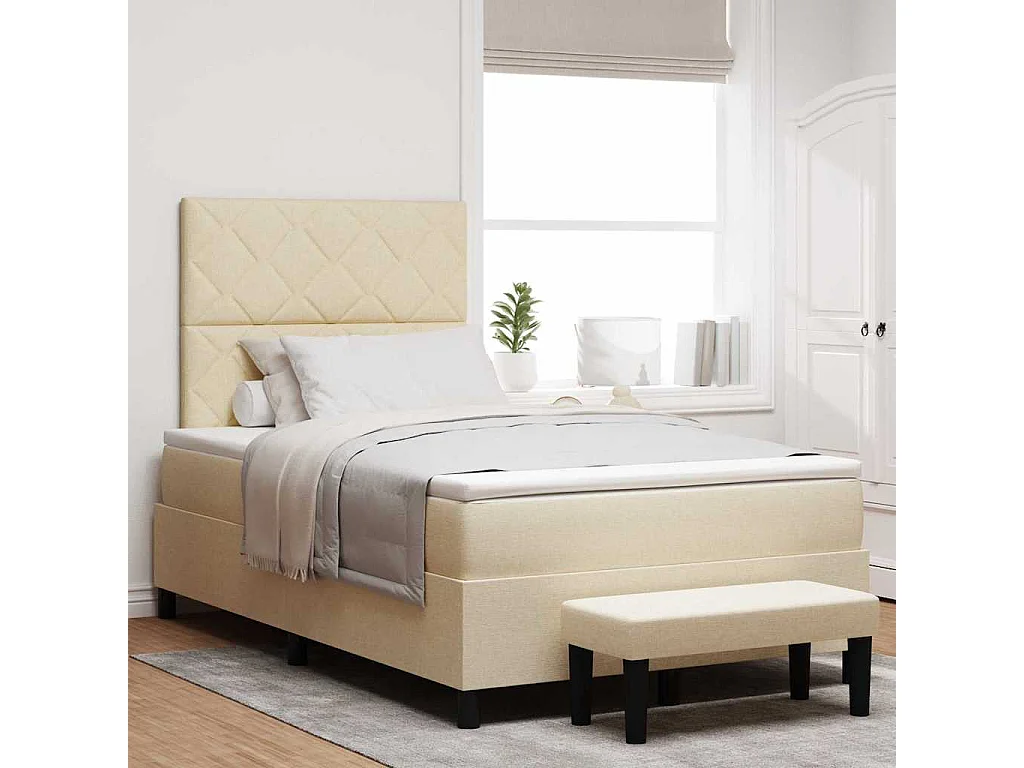 Cadre de lit avec matelas Crème 120 x 200 cm tissu