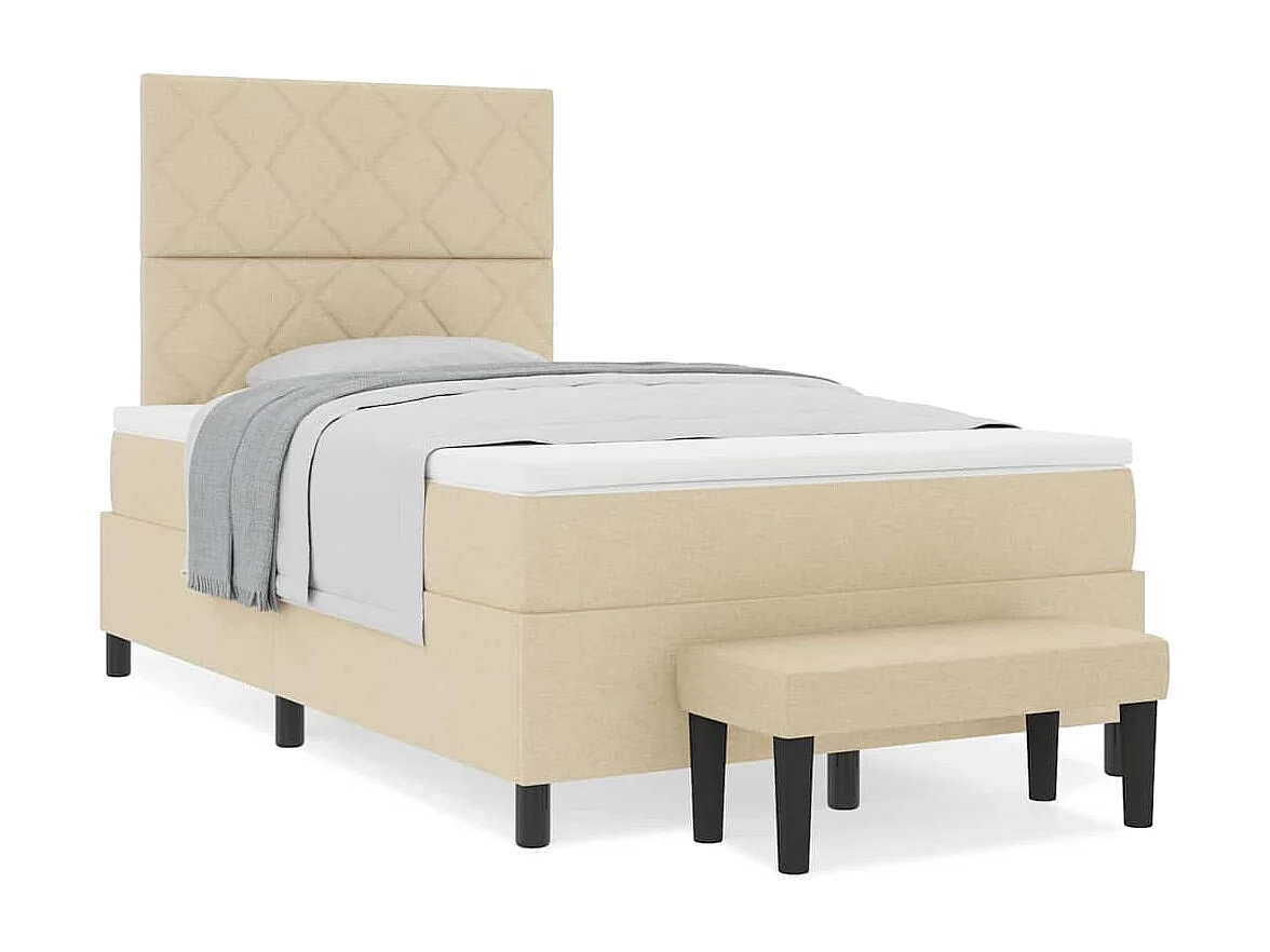 Cadre de lit avec matelas Crème 120 x 200 cm tissu