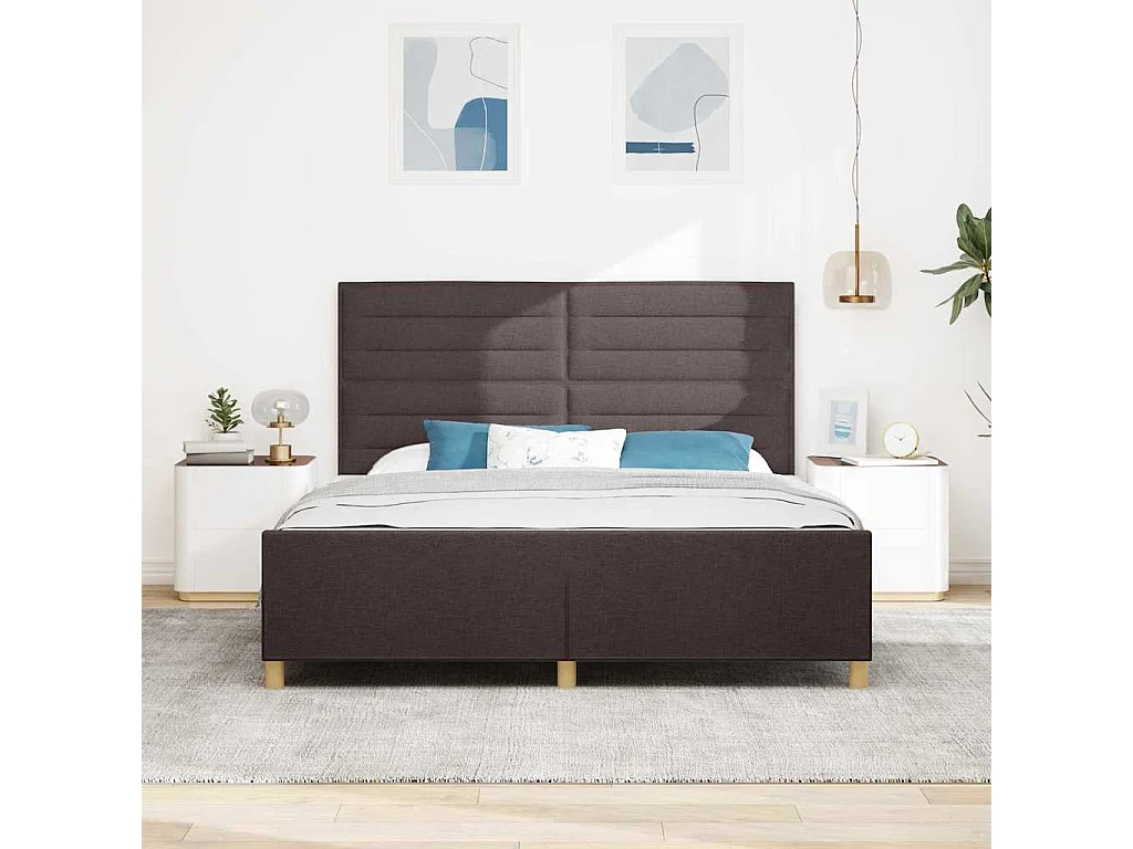 Cadre de lit avec tête de lit Marron foncé 180 x 200 cm tissu
