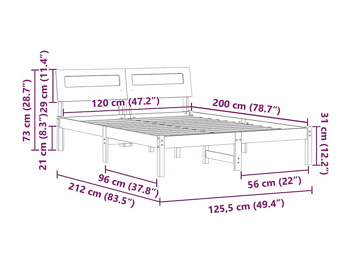 Bedframe met hoofdeinde Bruin 120 x 200 cm Massief grenenhout