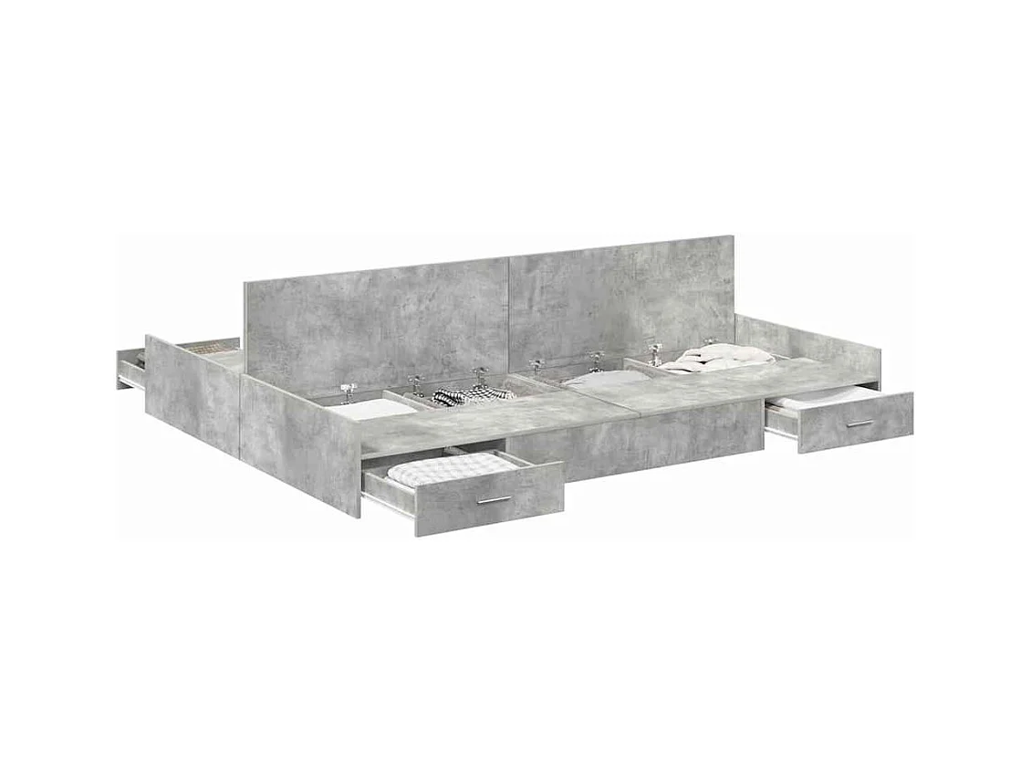 Cadre de lit avec rangement avec tiroir Gris béton 160 x 200 cm