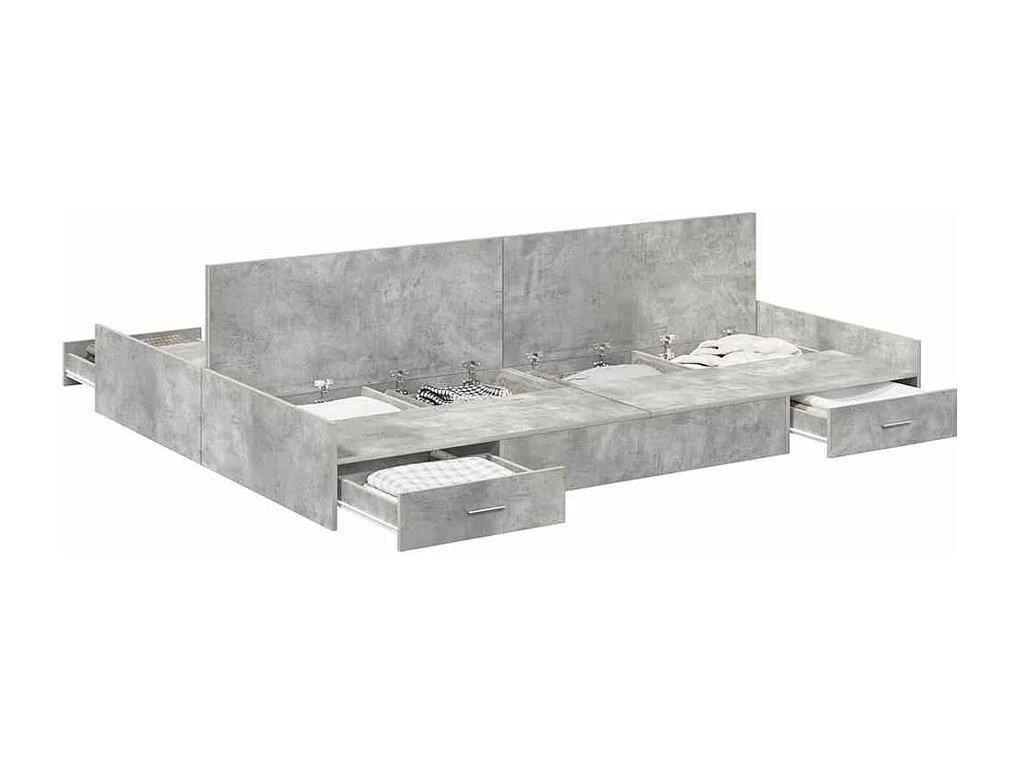Cadre de lit avec rangement avec tiroir Gris béton 160 x 200 cm