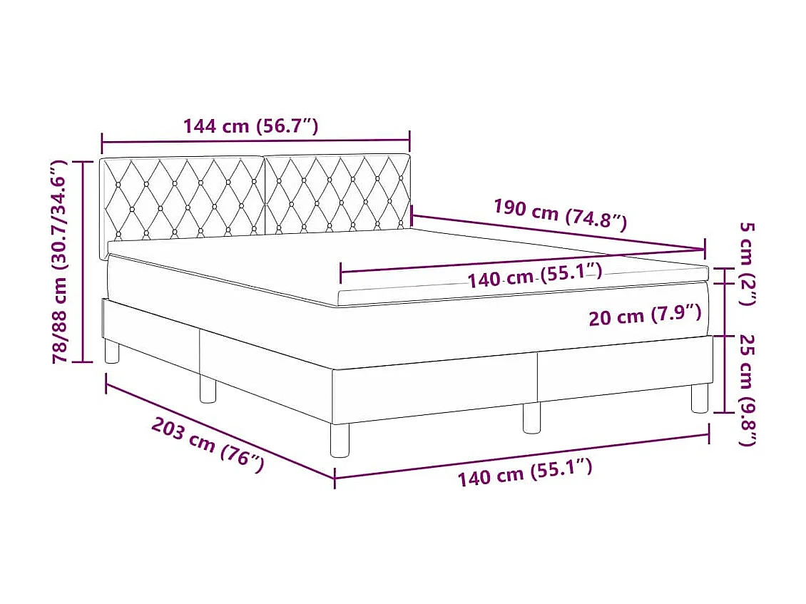 Cadre de lit avec matelas Gris clair 140 x 190 cm tissu