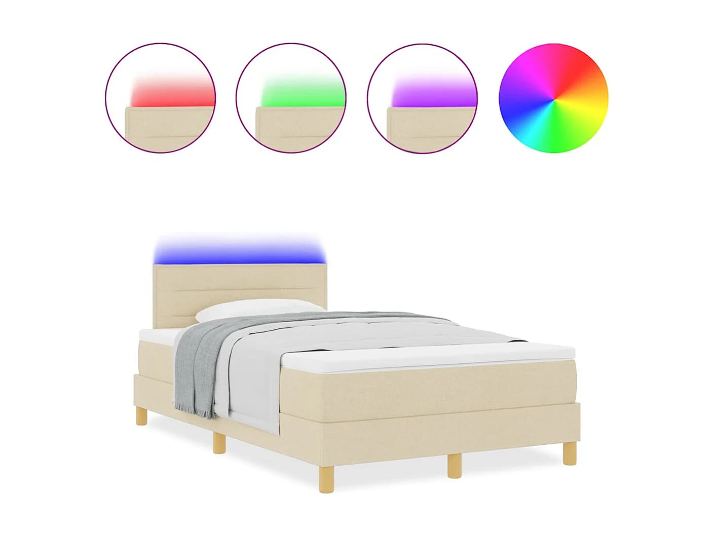 Cama tipo Box Spring con colchón Crema 120 x 200 cm tela