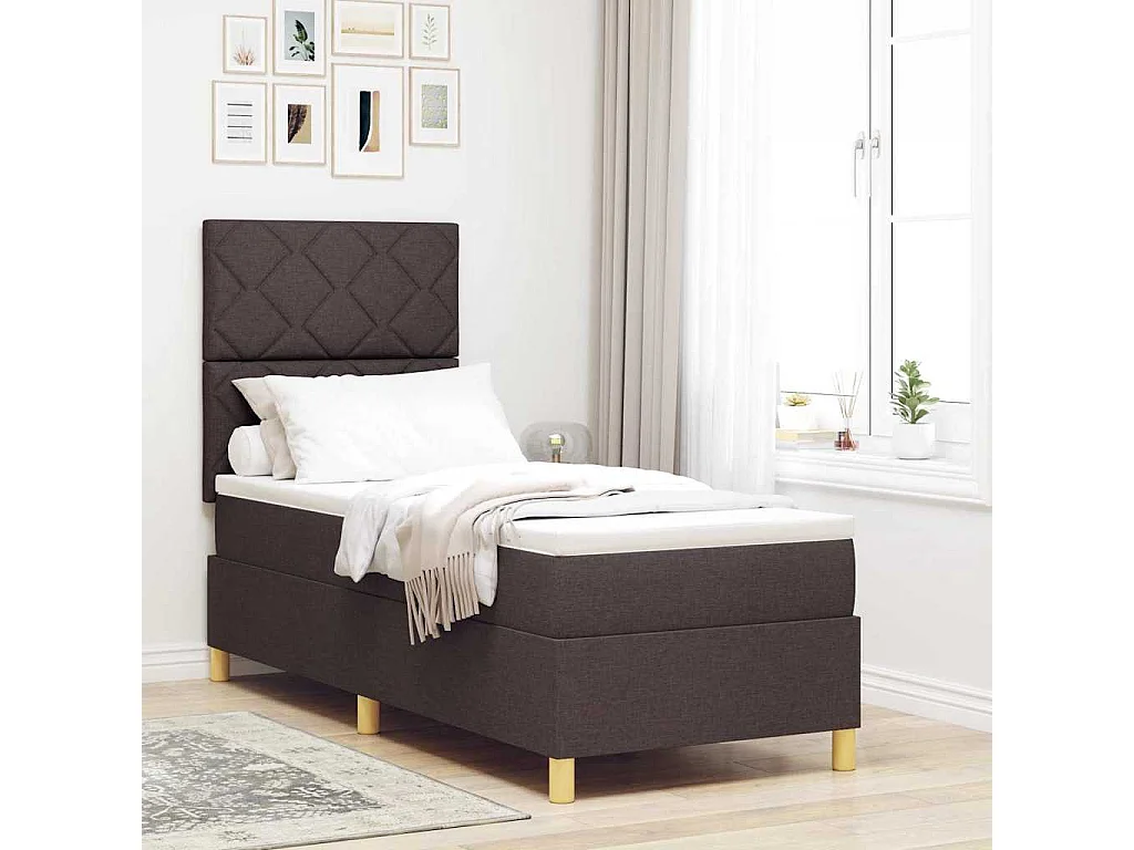Cama tipo Box Spring Marrón oscuro 80 x 200 cm tela
