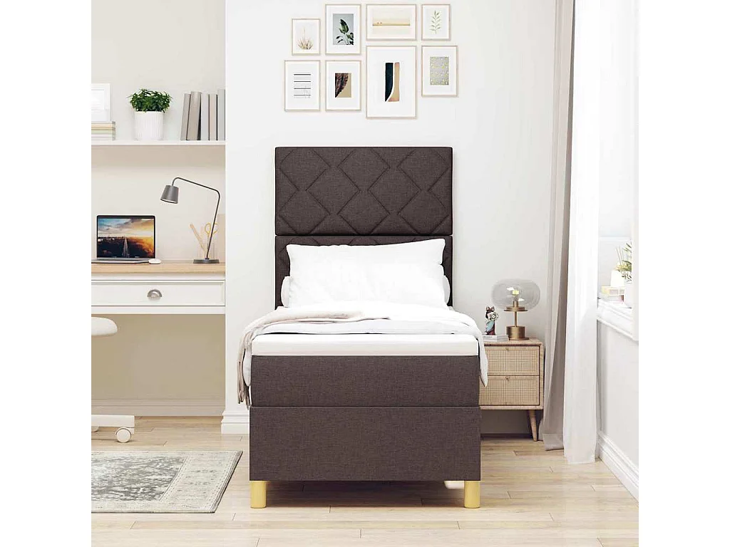 Cama tipo Box Spring Marrón oscuro 80 x 200 cm tela