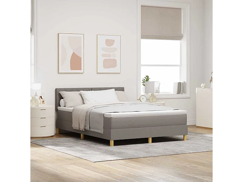 Cadre de lit avec matelas Taupe 140 x 190 cm tissu